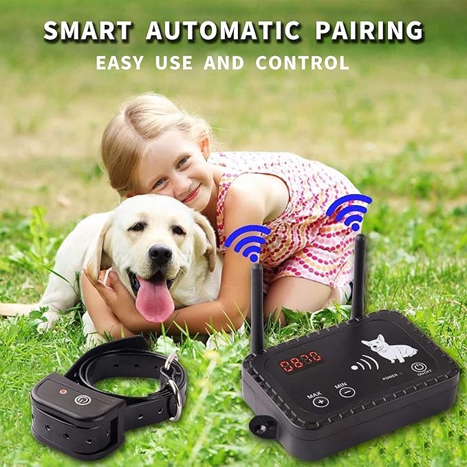 Plkm Dog Wireless Fence Pet Electric Container System | No Randomly Correction Safe Harmless Dog Fence, Adjustable Control Range, Waterproof Rechargeable Dog Fence Collar Receiver