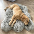 Faux Fur Orthopedic Dog Bed, Memory Foam, Grey 40"x25" | Plush Washable Dog Rug with Waterproof Machine Washable Cover, Calming for Anxious Senior Dogs, Relieves Joints