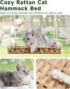 SETVSON Cat Window Perch 2 Pack, Handwoven PE Rattan Hammock, Natural | 2 Pack PE Rattan Window Hammock with 4 Suction Cups, 2.3" Safety Fence, Washable Double Sided Cushion, Steel Frame