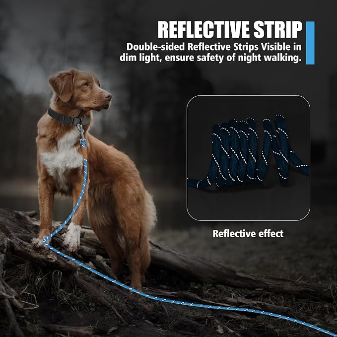 lynxking Long Dog Leash Reflective 15FT 30FT 50FT Check Cord Training Lead Padded Handle Heavy Duty Puppy Rope for Small Medium Large Dogs