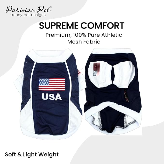 Parisian Pet USA Dog Jersey - Breathable Mesh Puppy Football Jersey - Lightweight Stretch Sporty Dog Clothes - Summer Shirts for Large Dogs - Soccer Jersey for Dogs - Sportswear Pet Clothes