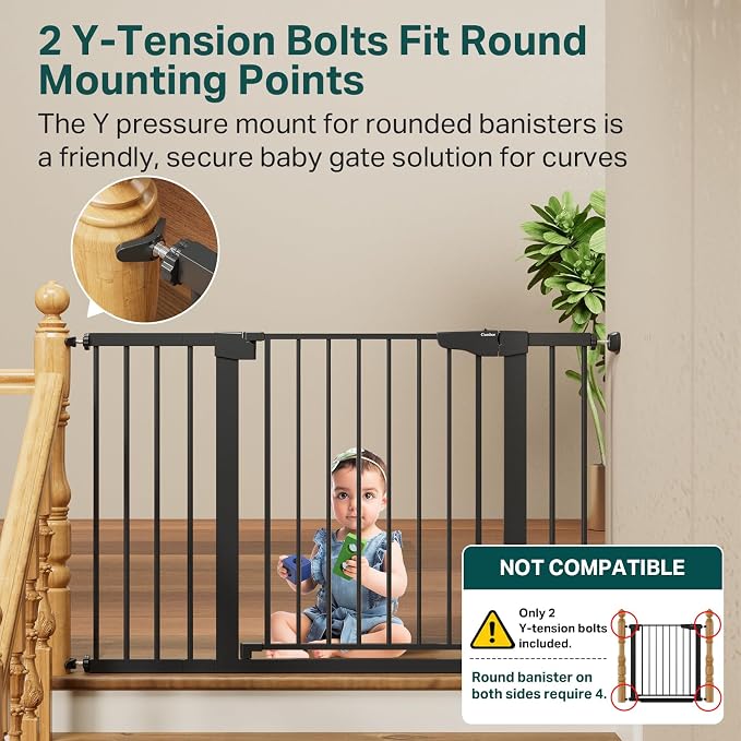 Cumbor 29.7-48" Baby Gate for Stairs, Mom's Choice Awards Winner-Dog Gate for Doorways, Auto Close Safety Pet Gate for Dogs Indoor, Easy Install Pressure Mounted Child Gate with Walk Thru Door, Black