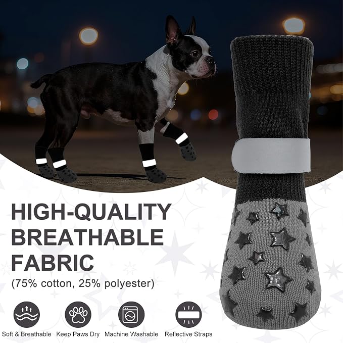 BEAUTYZOO Anti Slip Dog Socks to Prevent Licking Paws, Dog Shoes for Hot Pavement, Grip Socks for Dogs on Hardwood Floors, Dog Booties Alternative, Reflective&Washable Paw Protection for Senior Dogs