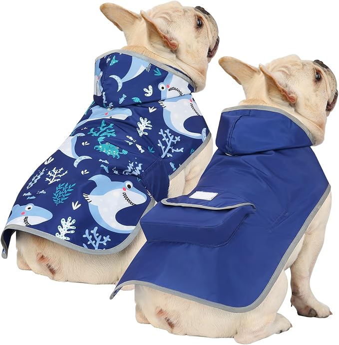 HDE Reversible Hooded Dog Raincoat Slicker Poncho for Small Medium Large Dogs - Sharks - M - Nylon, Polyester