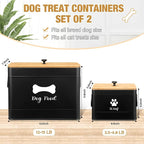 2Pcs Extra Large Metal Dog Food Containers Airtight 12 & 3.5 Lbs Dog Treat Snack Jars Set of 2 with Bamboo Lids and Spoons Farmhouse Big Pet Cookie Storage Jars for Kitchen Counter Gift(Black)