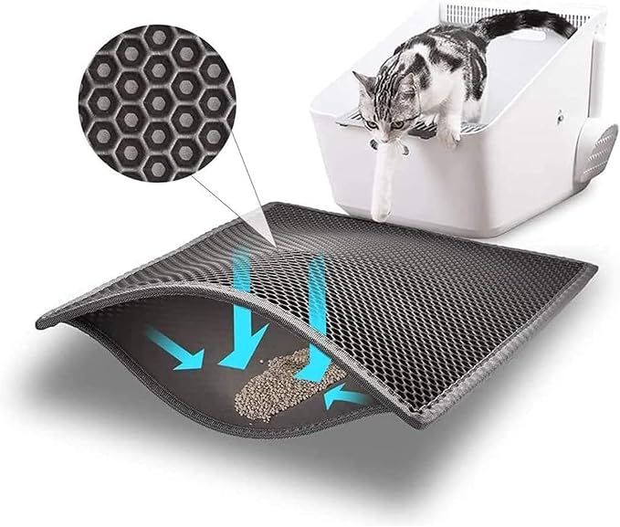Bulkniu Cat Litter Mat, 15"x24", Waterproof, Durable & Easy to Clean, Grey | Urine-Proof, Non-Slip, Premium Durable EVA, Soft on Paws, Double-Layer Honeycomb Traps Litter, Odor-Free & Safe