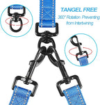 PetBonus Double Dog Leash, No Tangle Dual Leash, Reflective Walking Training Lead, 4 Comfortable Padded Handles for 2 Dogs with Collapsible Bowl and Waste Bags (Blue, Large) | 4 Comfortable Padded Handles, Adjustable, Reflective, For Two Large Medium D...