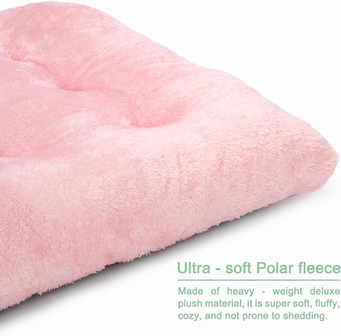 POMIU 2-Pack Washable Dog Bed, Deluxe Plush Crate Beds with Anti-Slip, Machine Washable Kennel Pad Sleeping Mat for Large, Medium and Small Dogs (2 Pack x Pink, 23.0" L x 18.0" W x 3.0" Th)
