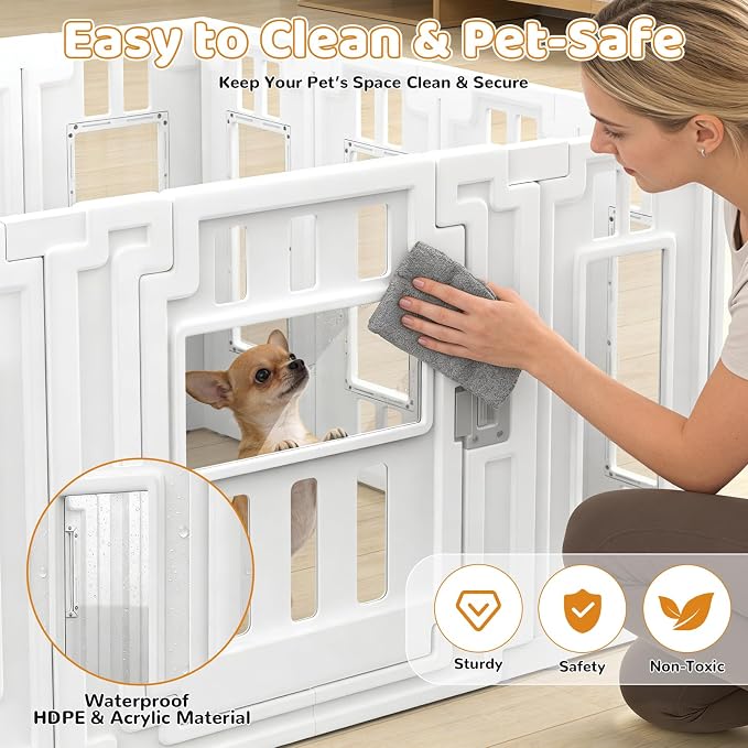 Clear Acrylic Dog Playpen for Indoor Puppy with HDPE, 15 Panels (47"x47") | Tool-Free Indoor Pet Fence, Large Clear Puppy Playpen with Suction Cup, Transparent Enclosure for Small Dogs Cats Bunnies