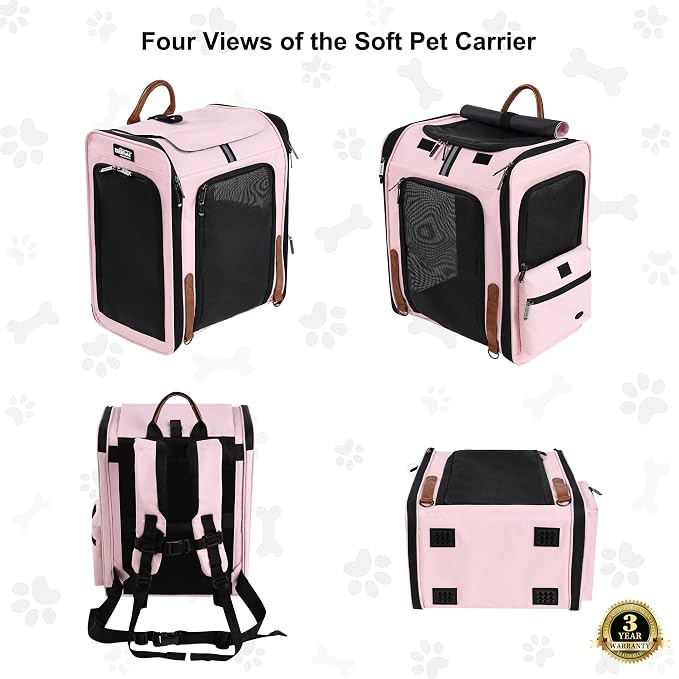 EliteField Deluxe Backpack Pet Carrier for Cats and Dogs (3-Year Warranty) | Airline Approved, Waterproof, 3 Scratch-Resistant Mesh Doors, Fleece Mat, Built-In Leash, Seat Belt Loops, Suitcase Sleeve