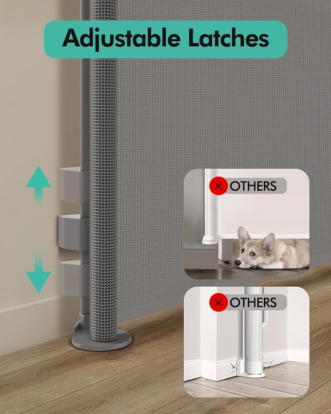 2PCS Retractable Baby Gates, Mesh Dog Gate for Doorways, 33.6" Tall, Expands to 55" Wide,Pet Safety Essential Fit for Baseboards, Wide Toddlers Gates for Hallways, Indoor & Outdoor,Gray