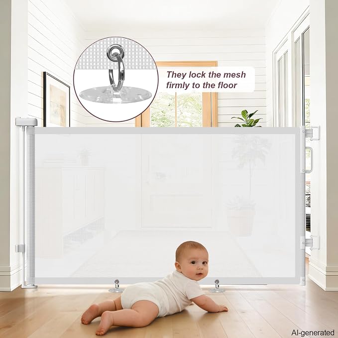 2Pack Retractable Baby Gates for Stair, 58" Extra Wide Mesh Dog Gate | Child Gate for Toddler Pet, Indoor and Outdoor Use, Easy Install, 34" Height, White