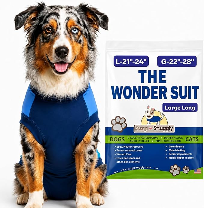 Surgi Snuggly Dog Surgery Recovery Suit – Dog Onesie for Post Surgery Recovery, Female Spay & Male Neuter – Surgical Suit for Dogs, E-Collar Cone Alternative, Double Blue - Large Long - 21" - 24" (EC)