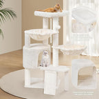 Wang Xin Three Layer Cat Tree with Cat Condo Scratch Pad and Two Hammocks,Beige