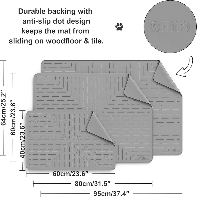 Large Cat Litter Mat, 31.5x23.6 Silicone Trapping Mat Grey | for Kitty Litter Box, Easy Clean, BPA Free Rubber, Center Litter Collection, Easy Pour-Back, Waterproof, Odor-Resistant
