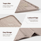 Silicone Cat Litter Mat for Litter Box 40”x40” Large Cat Mat, Khaki | Waterproof, Non-Slip, Leak-Proof Rug Mat with Lip, Easy to Clean, Extra Large Litter Catcher Mat for Floor