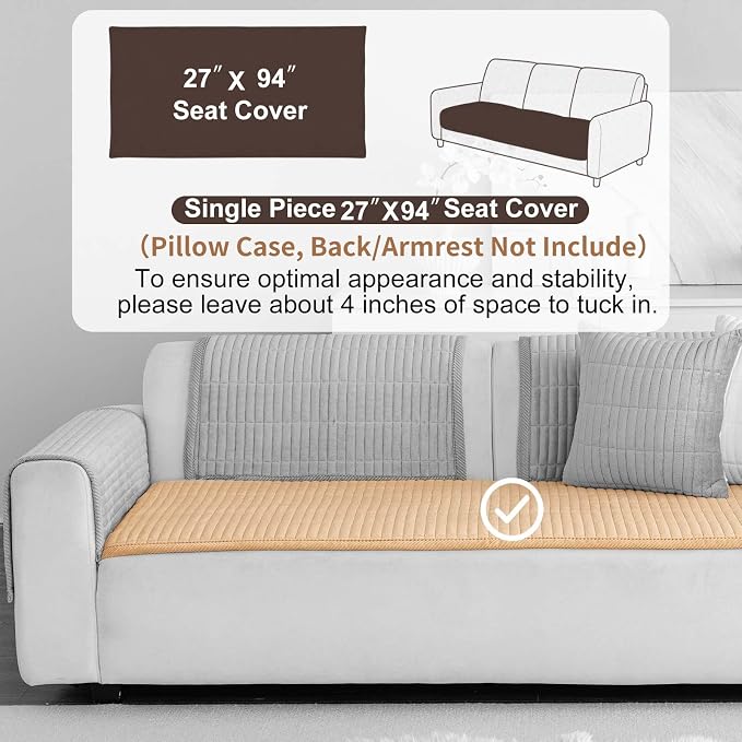 Velvet Washable Dog Couch Cover, Non-Slip Waterproof Pet Sofa Protector for Cushion Sectional, L-Shaped Sofa & Loveseat, Machine Washable(1PC/27.6"x90",Khaki)