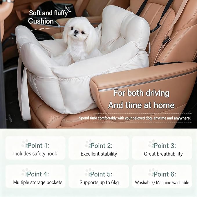 Elevated Dog Car Seat for Small Dogs up to 25 lbs — Memory Foam Cushion, Safety Tether & Non-Slip Base, Machine-Washable Waterproof Pet Travel Bed for Cars, SUVs & Trucks