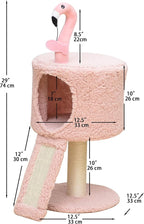 Catry 2-Level Small Cat Tree with Condo, Sisal Scratching Ramp & Post | Cute Pink Flamingo-themed Cat Tree with a Cozy Condo, Replaceable Sisal Scratching Posts, Sisal Ramp, and a Built-in Toy