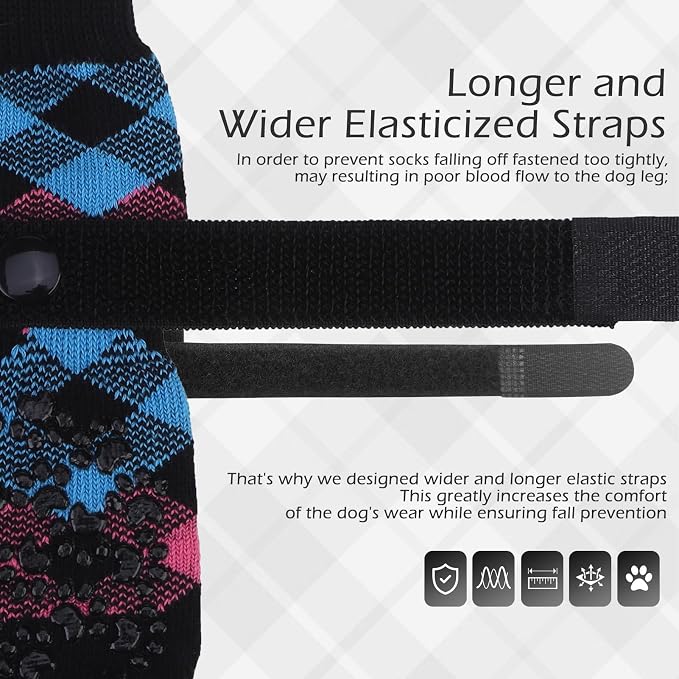 EXPAWLORER Dog Socks to Prevent Licking Paws, Dog Shoes for Hot Pavement, Anti Slip Dog Booties for Hardwood Floors, Dog Boots & Paw Protectors for Small Medium Large Senior Dogs, Pink Blue M