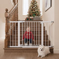Mumeasy 29.7–48" Baby Gate for Stairs, Dog Gate for Doorways, Auto Close Child Gate, Indoor Safety Pet Gate with Walk Thru Door, Easy Install Pressure Mounted Extra Wide Gate for Kitchen, House,White