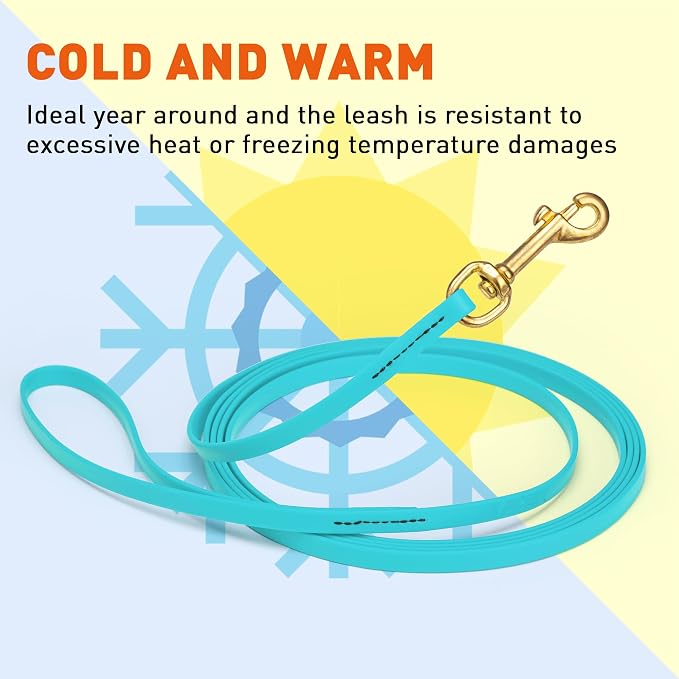 Viper Biothane K9 Working Dog Leash Waterproof Lead for Tracking Training Schutzhund Odor-Proof Long Line with Solid Brass Snap for Puppy Medium and Large Dogs, 33ft Sky Blue