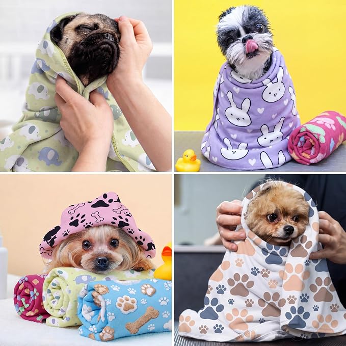 30 Pcs Dog Towels for Drying, 20"x40" Quick Drying Microfiber Pet Bath Towel, Dog Grooming Absorbent Towel with Cute Pattern, Soft Bathrobe for Large Medium Small Puppy Cat