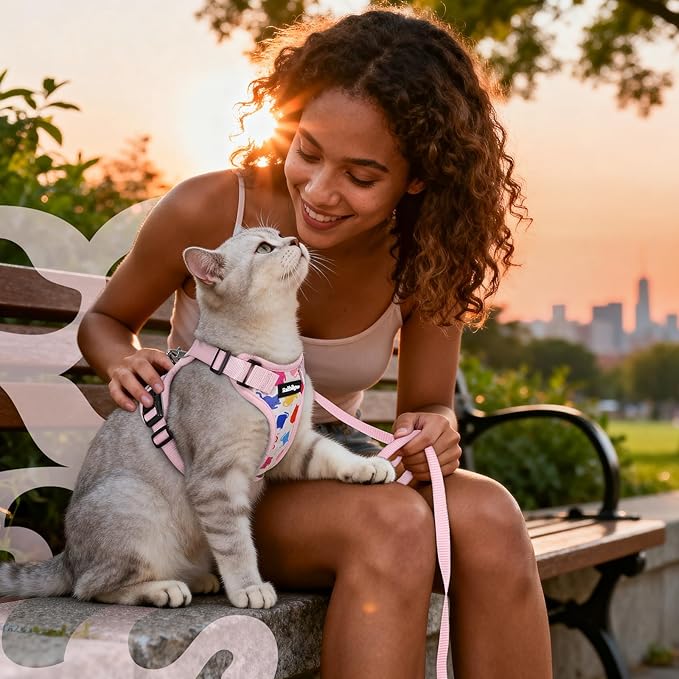 rabbitgoo Cat Harness and Leash Set, Escape Proof Vest, Purrty Pink | Soft Breathable Mesh, Easy Adjustable Fit, Snap Buckles, Sturdy Clip, Reflective Strips, for Kittens & Small Cats Walks, Xxs