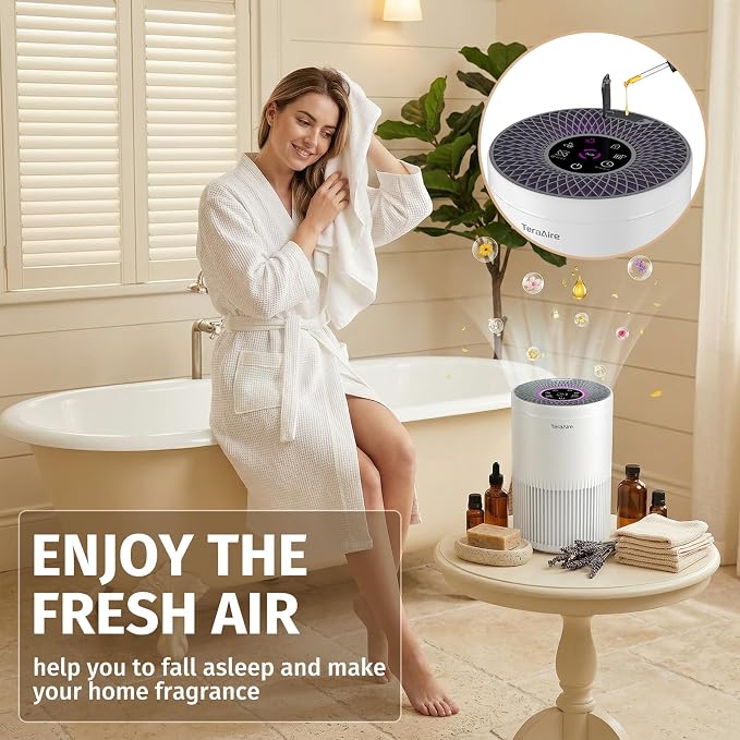 2 Pack Air Purifiers for Home Bedroom with PM 2.5 Air Quality Monitor | H13 True HEPA Air Filter Cleaner with 5 mode Light, Sleep Mode, Timer, Fragrance Sponge for Smoke, Odor, Dander