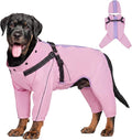 QBLEEV Lightweight Dog Windbreaker, Waterproof Outdoor Jacket, Pink, 3XL | Waterproof & windproof | built-in harness | easy on and off with dual closure | reflective safety strips | detachable hood