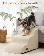 Aodisman Dog Stairs for Small Dogs,3 Step Dog Ramp for Couch,Non-Slip Steps | Pet stairs help small dogs, old cats, and puppies reach couches and chairs easily, durable indoor dog steps,15.4" H,Beige