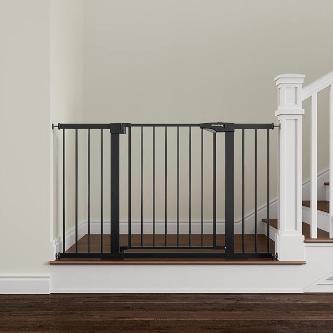 Mumeasy 29.7-51" Extra Wide Baby & Dog Safety Gate for Stairs & Doorways | Pressure/Hardware Mount Child & Pet Gate, Auto Close Easy Access Walk Thru Door for House, Hallway, Indoor & Outdoor, Black