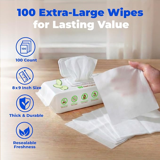 Best Pet Supplies Cleaning Dog Wipes - Refreshing Cucumber, 100 Count | Cucumber Scented, Large 8x9" Pet Wipes, Vitamin E, Puppy & Cat Safe, Gentle Grooming, Resealable Pouch Prevents Drying