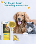 Cat Steam Brush for Cats & Dogs, Pet Steam Brush 3-in-1 with 2 Mist Modes, One-Touch Self Cleaning, Magnetic Safe Charging, Cat Hair Brush for Shedding, Dog Brush for Shedding, Yellow (Long Head)