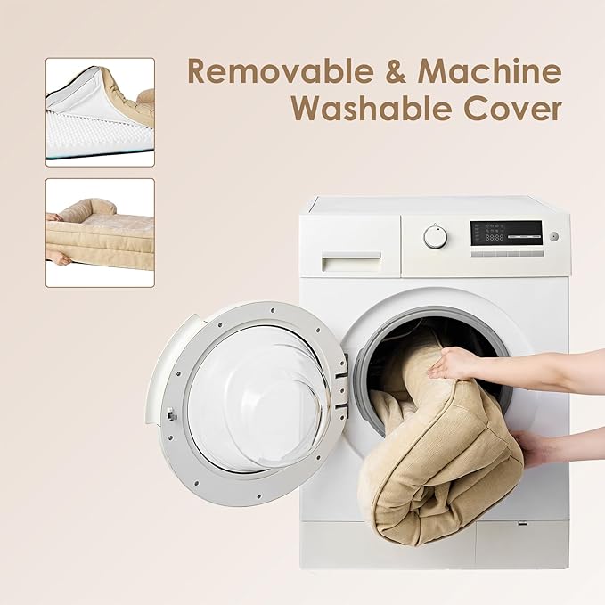 EHEYCIGA Orthopedic Dog Bed Medium Size Dog, Waterproof Washable Pet Beds | Non-Slip Bottom and Egg-Crate Memory Foam Dog Couch Bed with Washable Removable Cover, Greige
