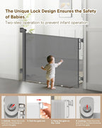 Retractable Baby Gate for Stairs – 34" Height, Expands up to 71" Width, Safety Gate for Infants, Toddlers, Dogs & Pets, Easy Install, Gray Puppy Gate for Indoor & Outdoor Use, Gray | Extra Long Mesh Baby & Pet Gate with Anti-Crawling Hook, Safety Lock,...