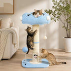 Tall Cat Scratching Post for Indoor Cats,Sisal Scratching Post(Blue Sky) | Cat Scratch Post with Sisal Ball, Solid Wood Cat Tower with Scratching Post and Cat Toys Mouse Hole, Cute Small Cat Tree