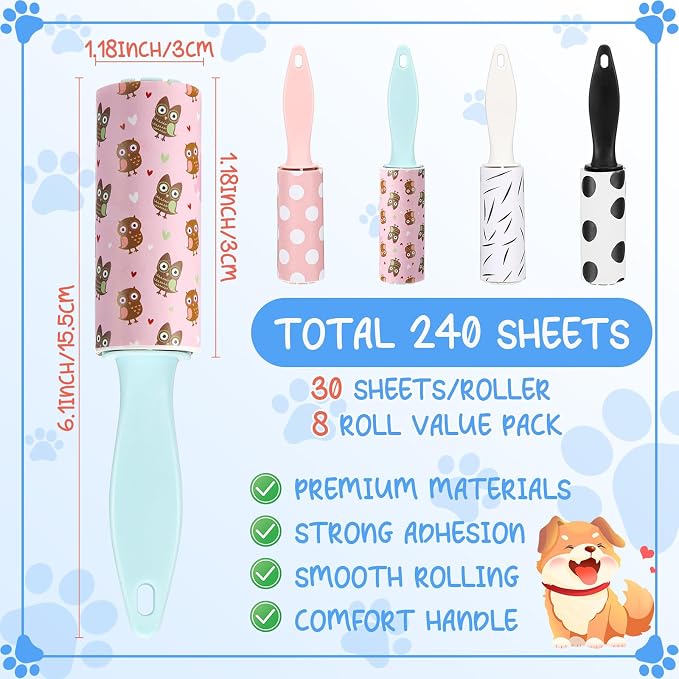 Hushee 8 Pcs Bulk Mini Lint Roller for Pet Hair and Clothes Lint Roller Travel Size Removers Sticky Removing Tool for Travel, Gift Bags, Furniture, Car Seat