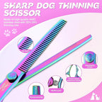 JASON Dog Grooming Scissors Set - Professional 6 in 1 Shears Kit Sharp | 6.5" Thinning, 7" Straight, 7" Up-Curved, 7" Down-Curved Shears & Comb for Cat Pet