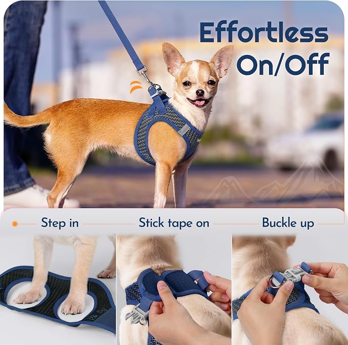 Eagloo Small Dog Harness and Leash Set, Step in Extra Small Puppy Pet Vest | Light, Soft, Breathable Air Mesh, Easy on and off with Hook & Loop, Reflective for Safe Walking, Navy Blue, XXS