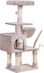 Heybly Cat Tree with Toy, 43.3 inch Cat Tower for Indoor Cats HCT004SMU | Cat Condo with Durable Sisal Scratching Posts, Cat House with Padded Plush Perch, Cozy Hammock, Rosy Brown