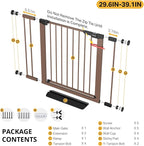 InnoTruth 29.6-39.1 in Wide Baby Gate for Stairs and Doorways, Brown | Indoor Metal Dog Gate for Pets, Auto Close 2 Way Swing Walk Through Door, Double Lock & Y-Bolts, Pressure or Hardware Mount