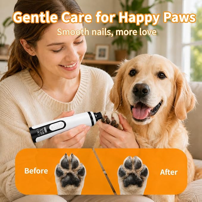 Silent Pet Nail Grinder Pro, 2026 New Dog and Cat Nail Trimmer with LED Light and 3 Speed Settings, Suitable for Thick and Long Nails(1+2*Replacement Head)