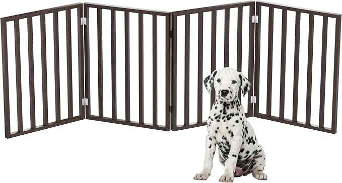 Pet Gate - 4-Panel Indoor Foldable Dog Fence for Stairs, Hallways or Doorways - 72x24-Inch Retractable Wood Freestanding Dog Gates by PETMAKER (Brown)