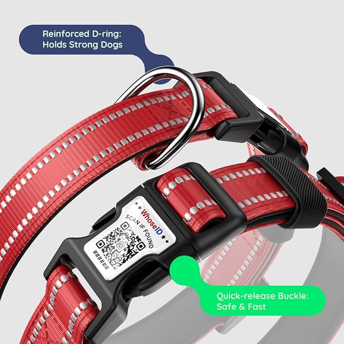 Airtag Dog Collar, Reflective Ultra-Durable Nylon Padded with QR Buckle & IP68 Waterproof Air Tag Holder Compatible for Apple AirTag, Comfortable for Small Medium Large Dogs (Red, XS)