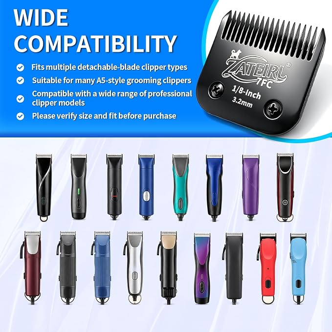 3 Pack Pet Grooming Clipper Blades with Steel Cutters, Sizes 10, 30 & 7FC, Black, Compatible with Andis, Oster A5, Wahl KM10 A5 Style Dog Clippers