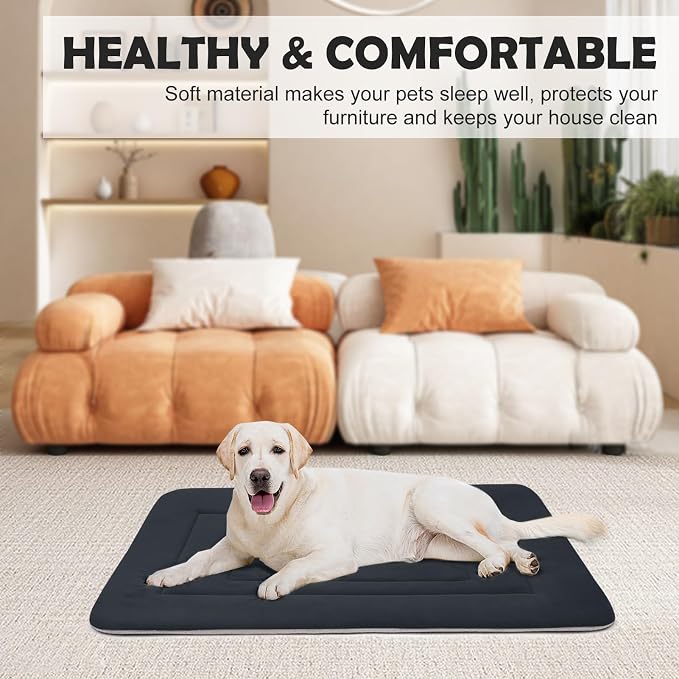 Dog Bed Soft Dog Crate Bed Pad Mat, 36 in Non Slip Bottom Washable Beds for Medium and Large Dogs, Pet Bed Mattress Kennel Pad, Dark Blue Gray