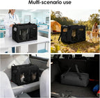 Extra Large 2-Cat Foldable Pet Travel Carrier,24"x17"x17",Black | Removable Divider, Metal Frame Support, Breathable Mesh Panels, With Storage Tote & Padded Straps
