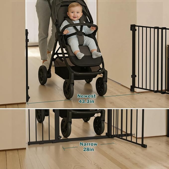 Mumeasy 30" Tall Baby Gate for Stairs & Doorways, No Bottom Bar Dog Gate | 29.5-43.3" Expandable Hardware Mounted, Auto Close Extra Wide Walk Thru Pet & Toddler Proof Safety Gate Indoor, Hallway,Black