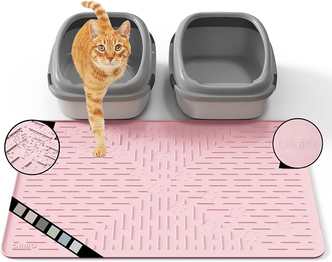 Large Cat Litter Mat, 31.5x23.6 Silicone Trapping Mat Pink | for Kitty Litter Box, Easy Clean, BPA Free Rubber, Center Litter Collection, Easy Pour-Back, Waterproof, Odor-Resistant
